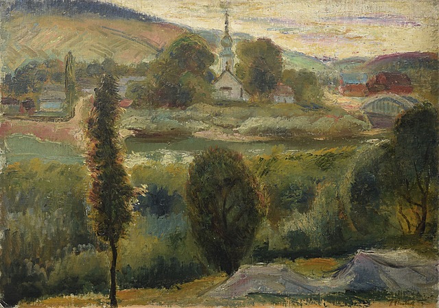 Pejzaż z kościółkiem, 1933