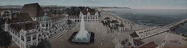 Pocztówka barwna Zoppot – Kurhaus. Panorama(po 1910, wyd. Julius Simonsen, Oldenburg