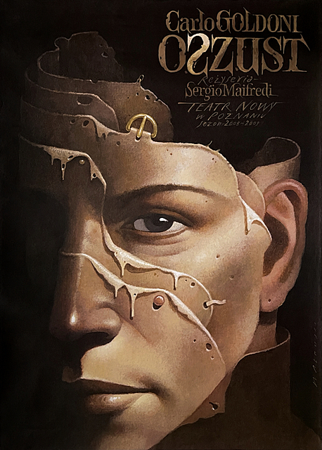 Plakat Teatru Nowego w Poznaniu do przedstawienia „Oszust” (2009)