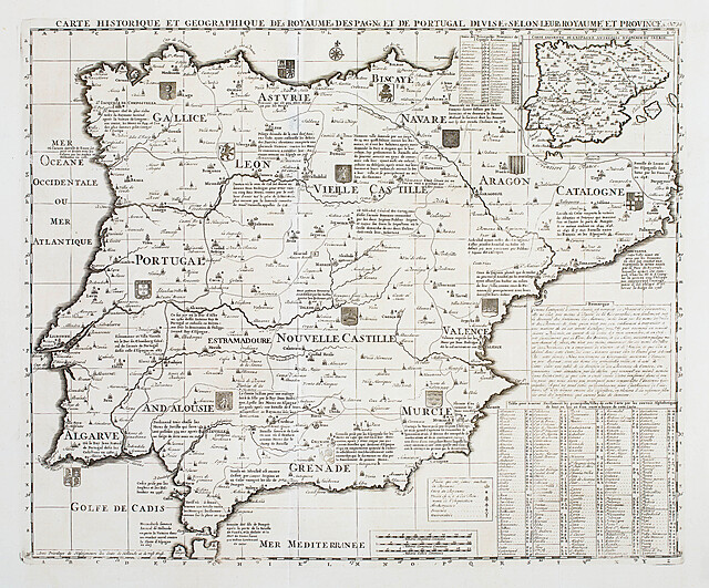 Carte historique et geographique des Royaumes de Spagne et de Portugal