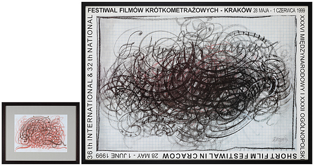 "Festiwal Filmów Krótkometrażowych - Kraków 1999": rysunek-projekt wraz z ostateczną wersją plakatu