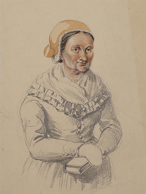 Portret starszej pani z książką. Niemcy, Polska, lata 40-50 XIX w.