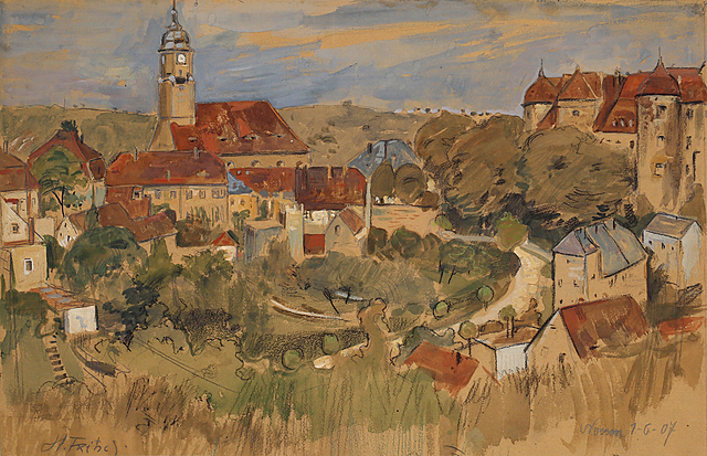 Widok na saskie miasteczko Nossen k.Miśni z zamkiem króla Polski Augusta Mocnego, 1907