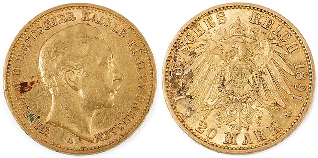 20 MAREK, 1891, Prusy, Berlin, A, Wilhelm II