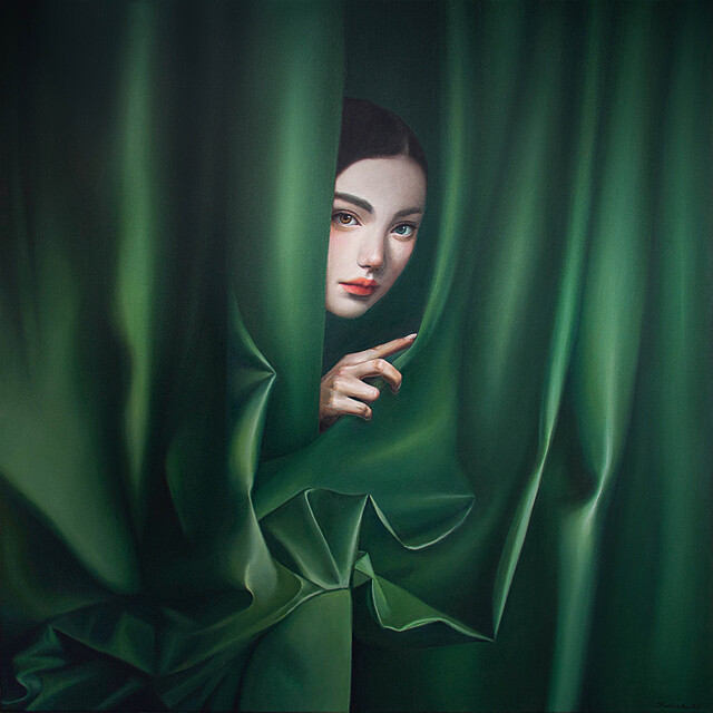 "The Girl Behind the Green Curtain Oil", niedatowany
