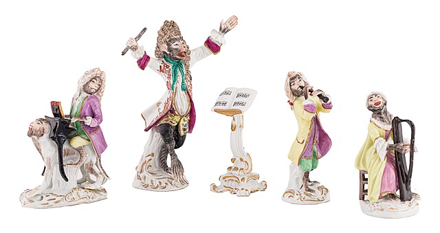 Grupa 11 figur „Małpia orkiestra” Edmé Samson, Paryż, ok. 1860