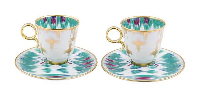Zestaw 2 filiżanek ze spodkami do kawy „Voyage en Ikat” Hermès, Paryż