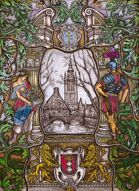 Witraż z widokiem kościoła św. Katarzyny w Gdańsku, 2 poł. XX w.