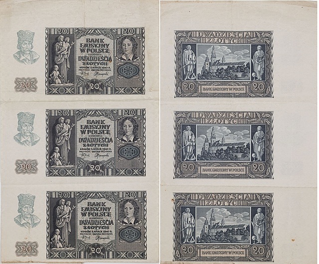 TRZY BANKNOTY, 20 zł, 1940