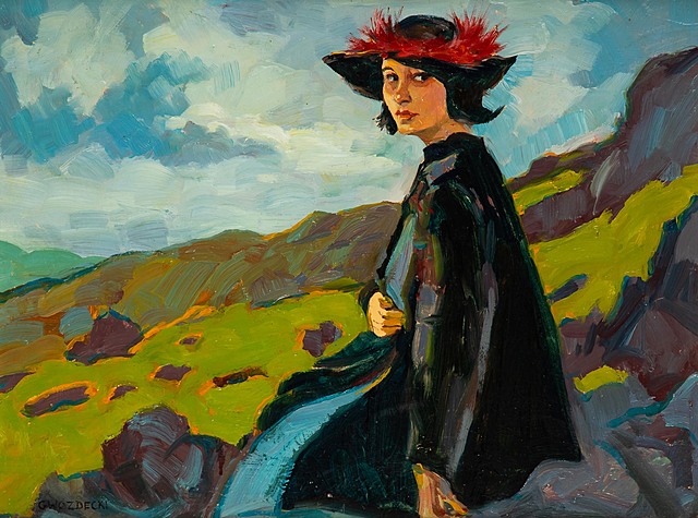 Czerwone pióra - portret Dorelii McNeill, 1911 r.