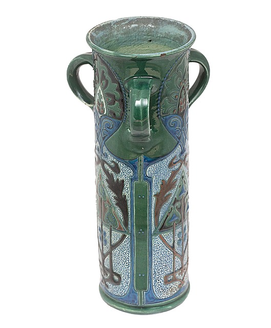 Wazon z trzema uchwytami, C. H. Brannam, Barum Ware, Devon, Anglia, 1909 r.