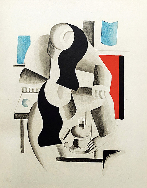 Kompozycja kubistyczna [pochoir ręcznie kolorowany gwaszem], 1929