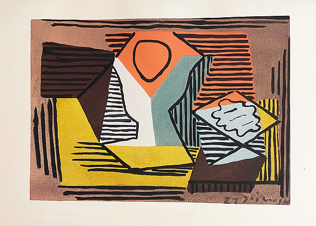 Kompozycja kubistyczna [pochoir ręcznie kolorowany gwaszem], 1929