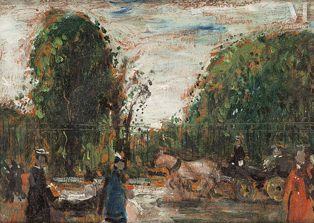 Scenka z białym koniem przed bramami Ogrodów Luksemburskich, 1947-49