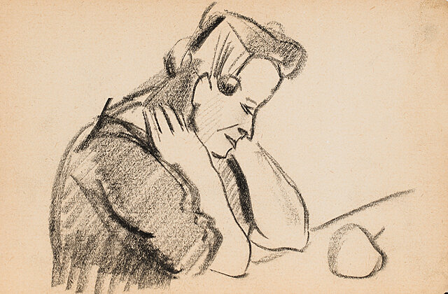 Szkic młodej kobiety z głową opartą na rękach, wrzesień 1937