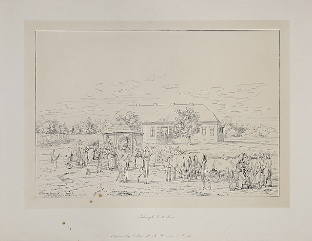 Dwór w Jachimiszkach na Litwie w 1812 (tyt. oryg. :”Jachimizki le 28 Juin”), ok. 1830