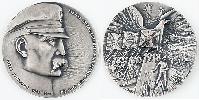 MEDAL Józef Piłsudski 1967 – 1935 70 Rocznica Odzyskania Niepodległości Polski, Mennica Państwowa, 1988