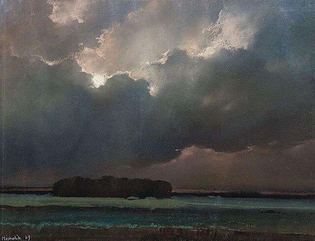 PEJZAŻ ZE ŚWIATŁEM SŁOŃCA PRZEŚWITUJĄCYM PRZEZ CHMURY, 1989