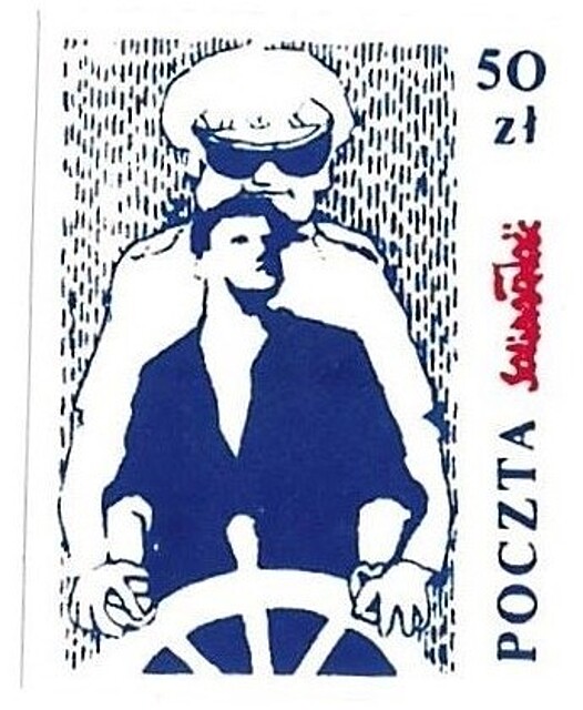 Znaczek Poczta Solidarności z karykaturą gen. Wojciecha Jaruzelskiego