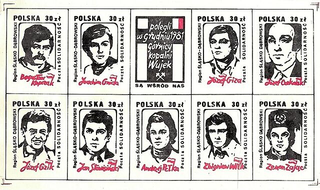Znaczki: Górnicy kopalni Wujek polegli w grudniu 1981 