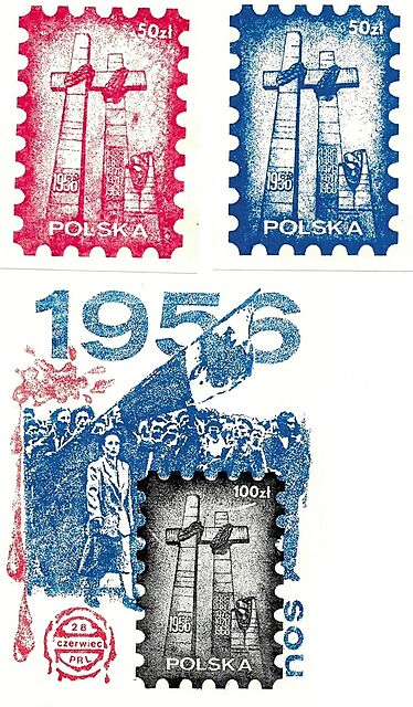 Zestaw trzech znaczków: 28 czerwiec 1956, PRL