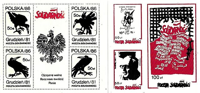 Zestaw siedmiu znaczków: Poczta Solidarność.