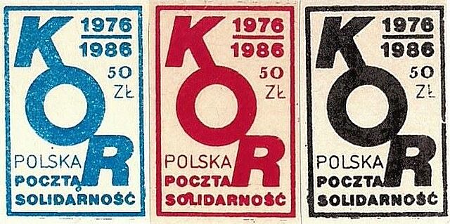 Zestaw trzech znaczków Poczty Solidarności, KOR 1976-1986
