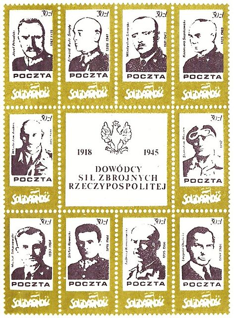 Zestaw dziesiąciu znaczków: Poczta Solidarność