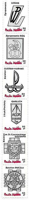 Zestaw sześciu znaczków Poczty Solidarności