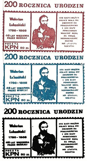 Zestaw trzech znaczków Poczty KPN