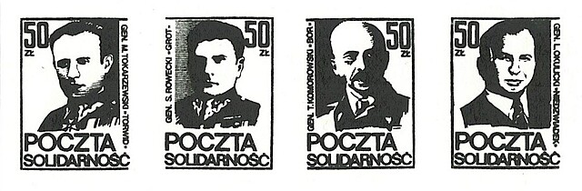 Zestaw czterech znaczków z polskimi generałami