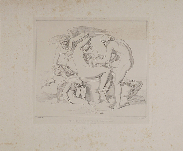 Jupiter karmi Herkulesa piersią Juno,(tyt.oryg.: „Jupiter legt den jungen Hercules an die Brust Juno”), 1842-1855