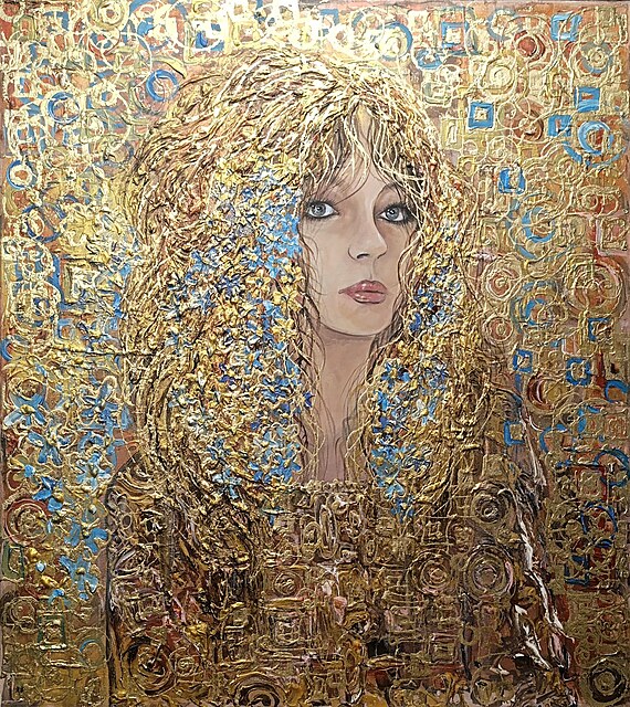 Zanurzona w złocie i błękicie niezapominajek