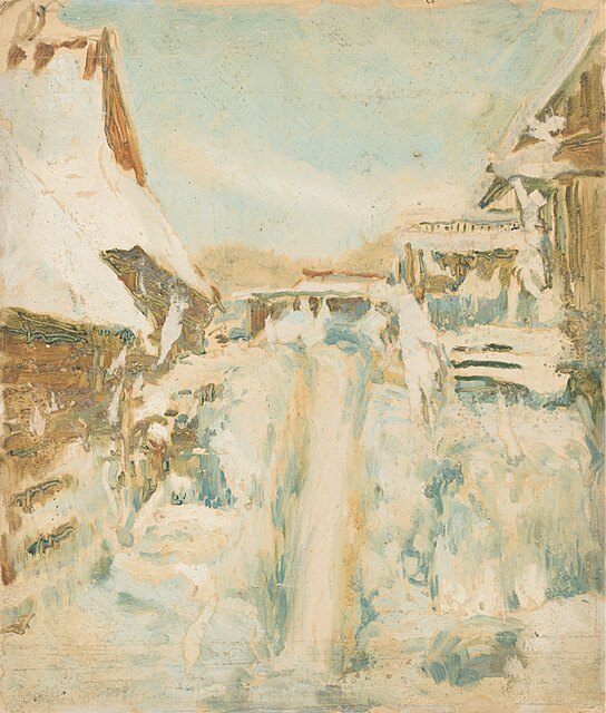 Wiejskie chaty w zimowej scenerii