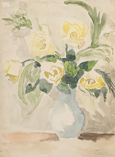 Żółte róże w wazonie – praca dwustronna