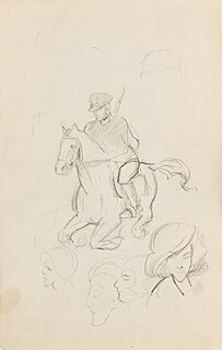 Mężczyzna na koniu i szkice głów