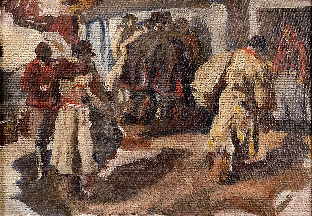 Scena przed wiejską chatą