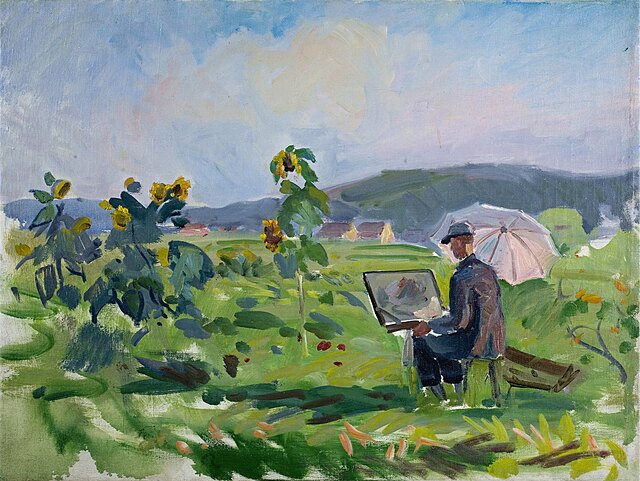 Artysta przy sztalugach w plenerze