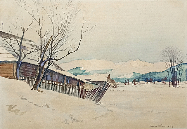 Pejzaż zimowy z widokiem na góry