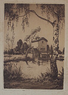 Pejzaż z młynem i brzozą