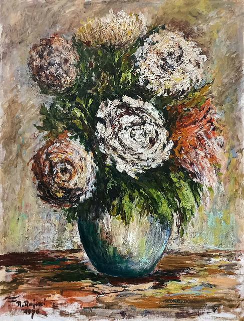 Białe peonie w wazonie, 1976