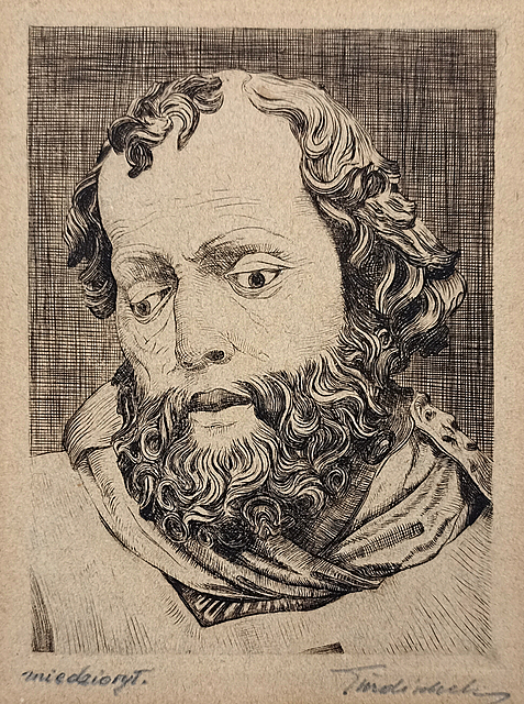 Głowa św. Piotra (fragment z Ołtarza Wita Stwosza w Kościele Mariackim w Krakowie)