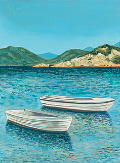 Łódki przy brzegu Kokkari, 2025