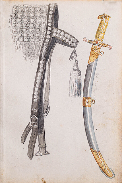 Dwa szkice broni i wyposażenia