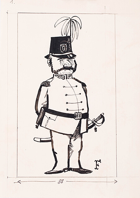 Generał - służbista, proj. ilustracji do Przygód Dobrego Wojaka Szwejka, l. 60. XX w.