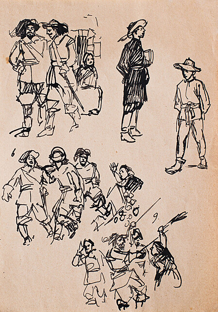 Dwa szkice wojskowych i uzbrojenia