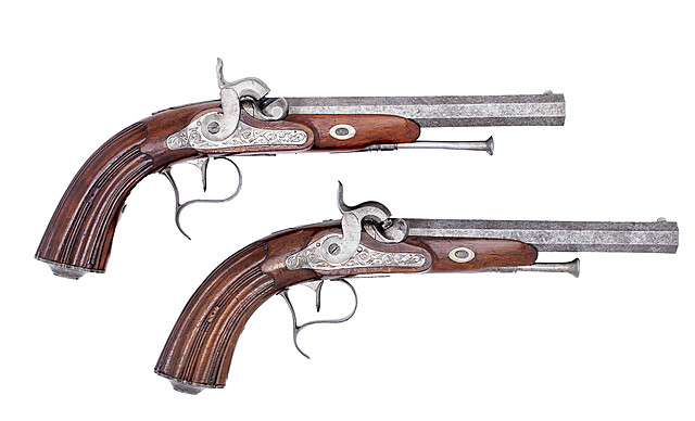 Para pistoletów w kasecie, Luttich, Belgia, pocz. XIX w.