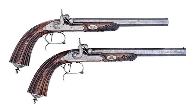 Para pistoletów w kasecie, Luttich, Belgia, pocz. XIX w.