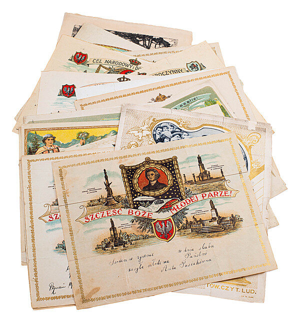 Zestaw 20 telegramów okolicznościowych (11 różnych) z lat 1909–1928