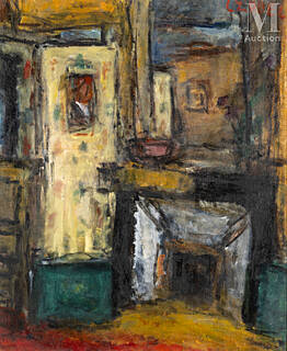 Wnętrze z kominkiem i lustrem, ok. 1960 r.